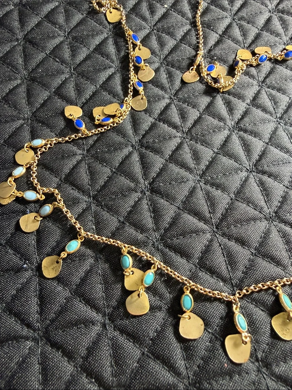 J. Crew Gold Drop Necklace with Blue and Turquoise Accents
